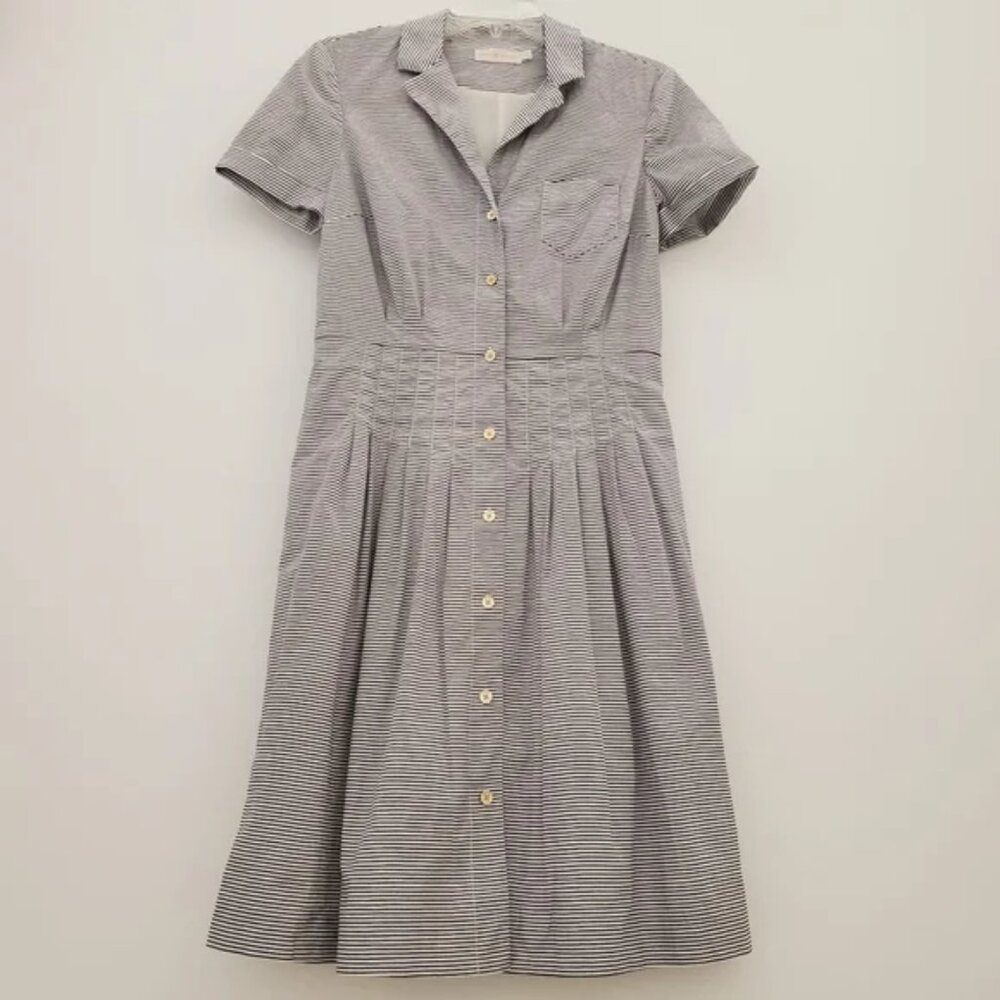 Tory Burch Black/White Striped Button Down Cotton Shirt Dress